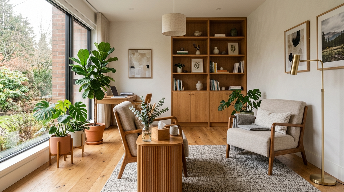 Tranquil psychotherapy consultation space in Edmonton